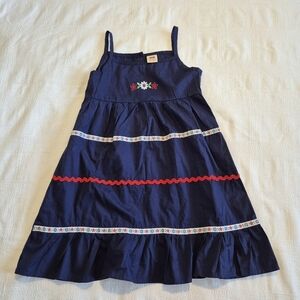 Faded Glory girls size 7 navy blue sun dress ribbon with flower design, VGUC